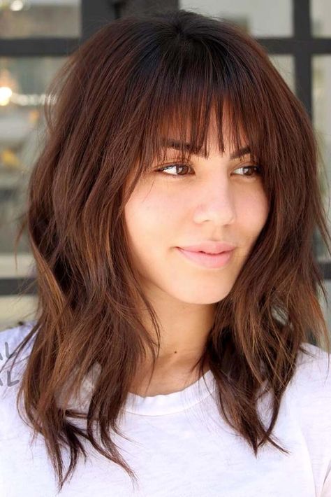 Get Inspired: 38 Medium Hairstyles With Bangs Ideas For Every Style | Long  Layered Bob Hairstyles, Bangs With Medium Hair, Medium Length Hair Styles