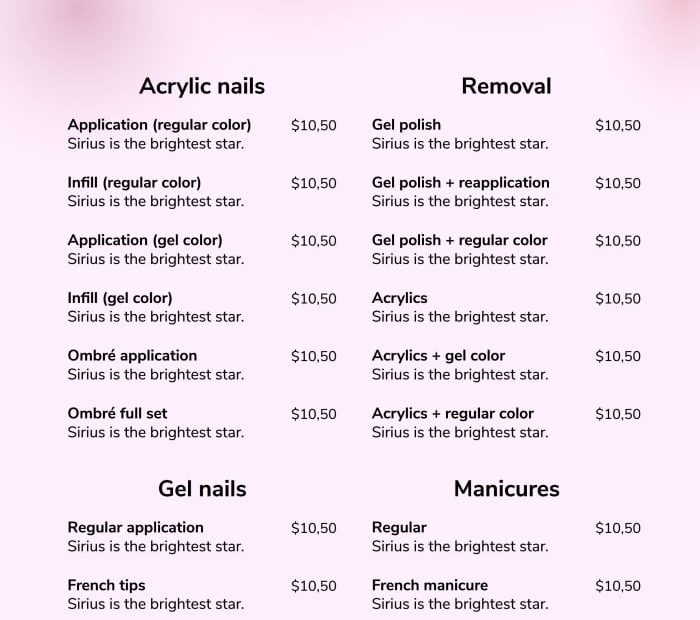 Free Nail Salon Price List Templates | Wepik