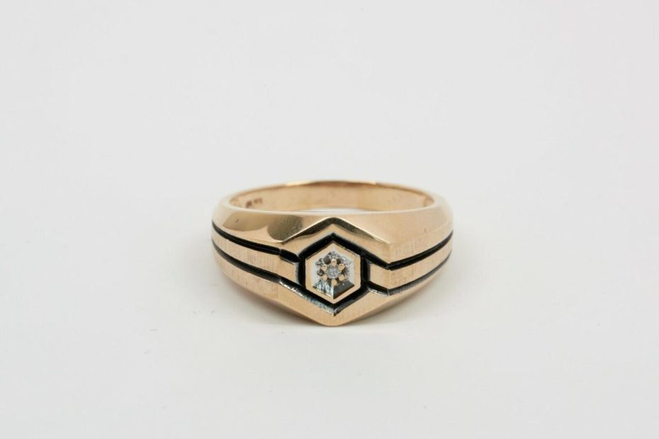10K Yellow Gold Men'S Art Deco Style Diamond Ring Circa 1970, Size 12  | Ebay