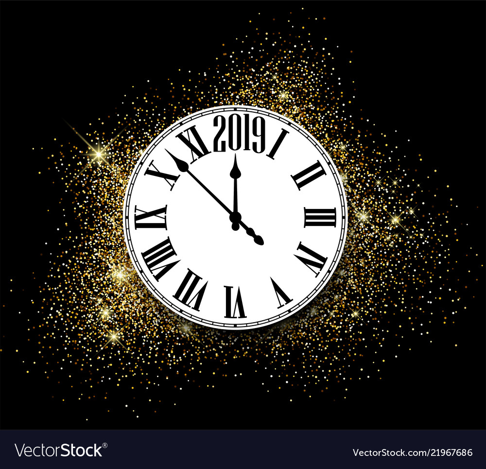 Shiny 2019 New Year Background With Clock Vector Image